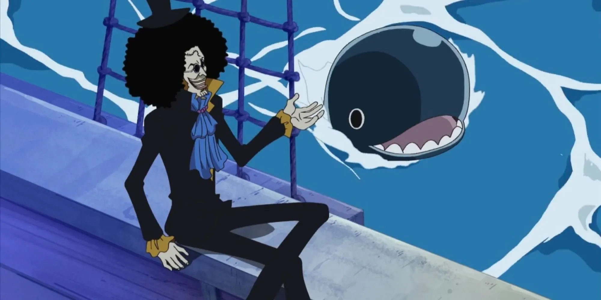 Cá voi Laboon và Brook, thành viên băng Mũ Rơm, gặp lại nhau trong One Piece