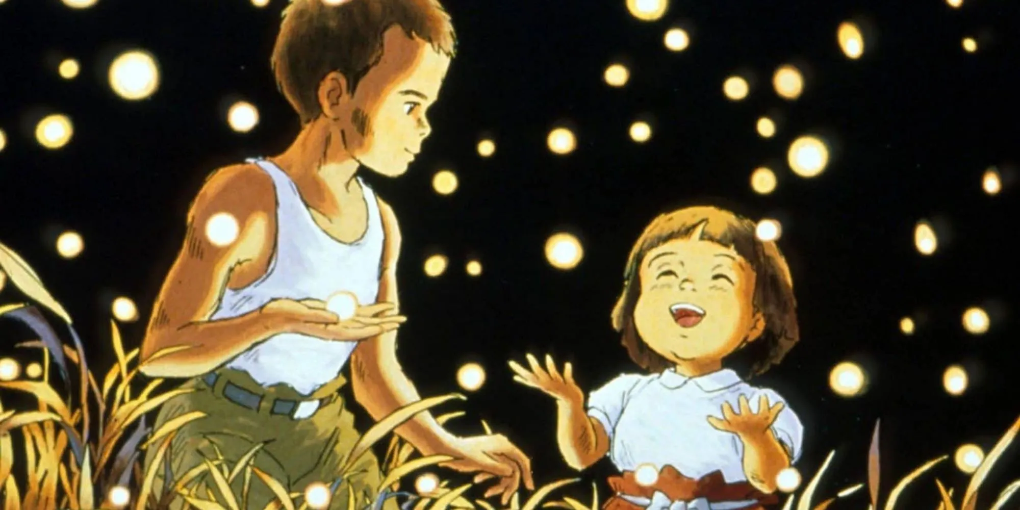 Cảnh Seita và Setsuko nhìn những đom đóm bay lên trong phim Mộ Đom Đóm