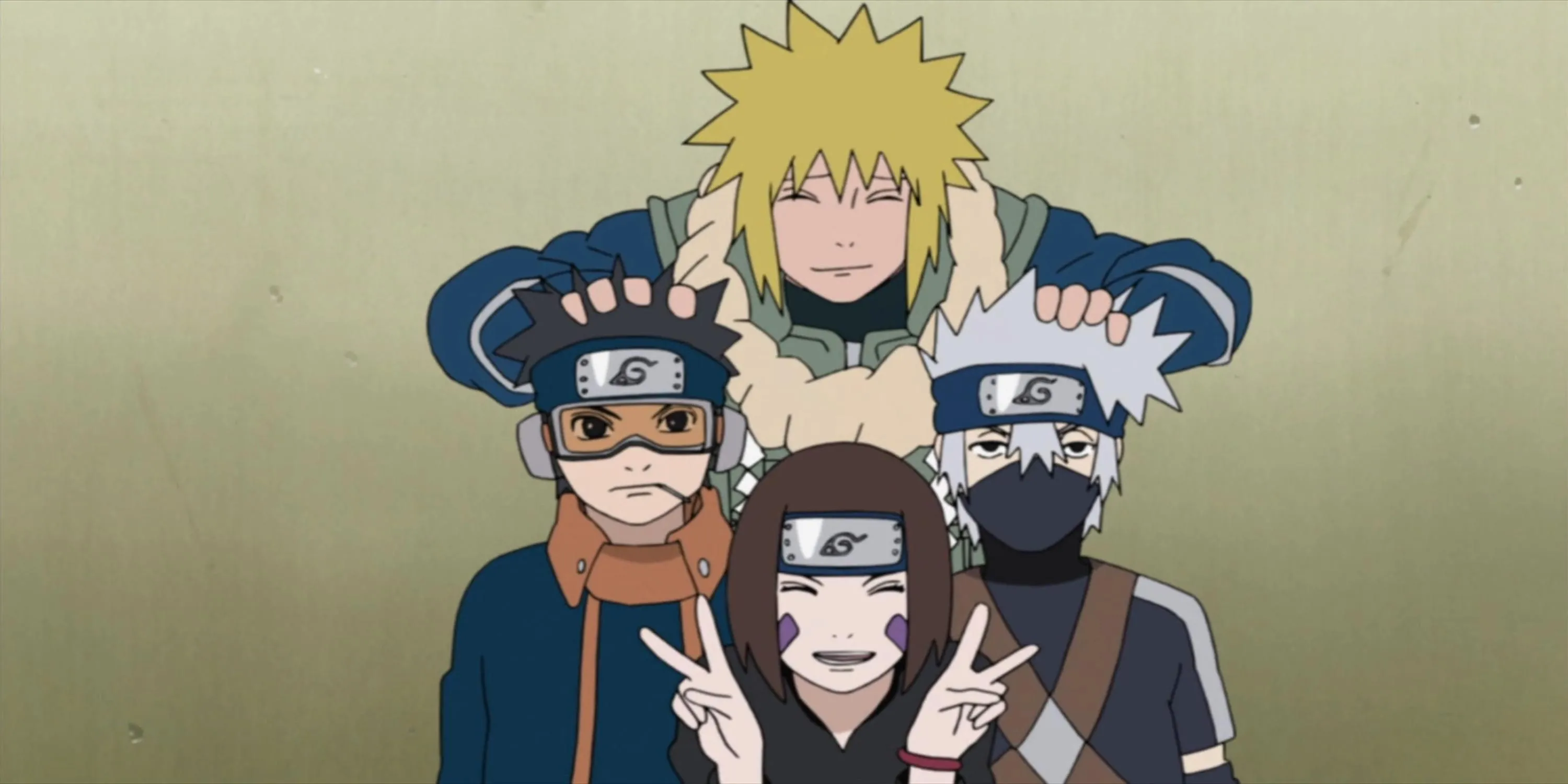 Đội Minato thời trẻ gồm Kakashi, Obito và Rin trong arc Kakashi Gaiden của Naruto