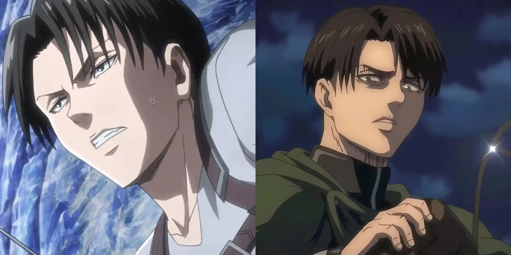 Đội trưởng Levi Ackerman trong trang phục của Quân đoàn Trinh sát trong anime Attack on Titan.