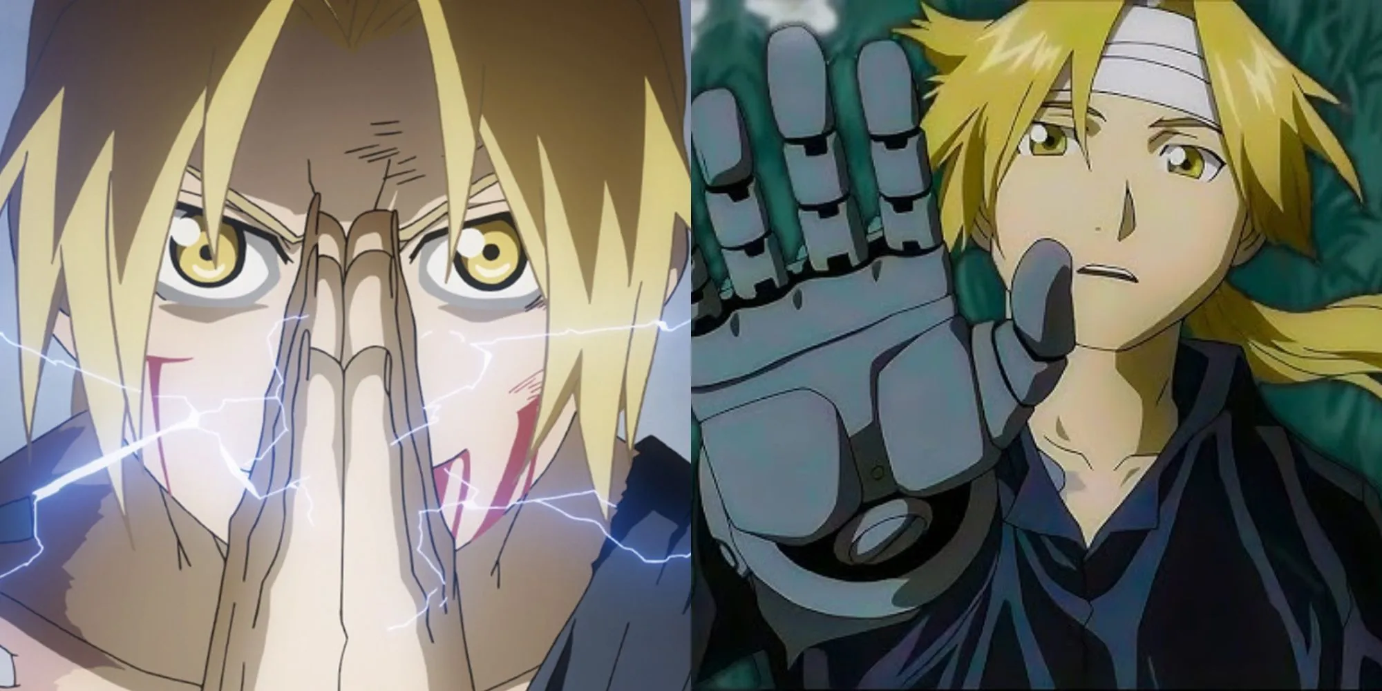 Edward Elric với bộ trang phục đỏ và cánh tay giả automail trong Fullmetal Alchemist Brotherhood.