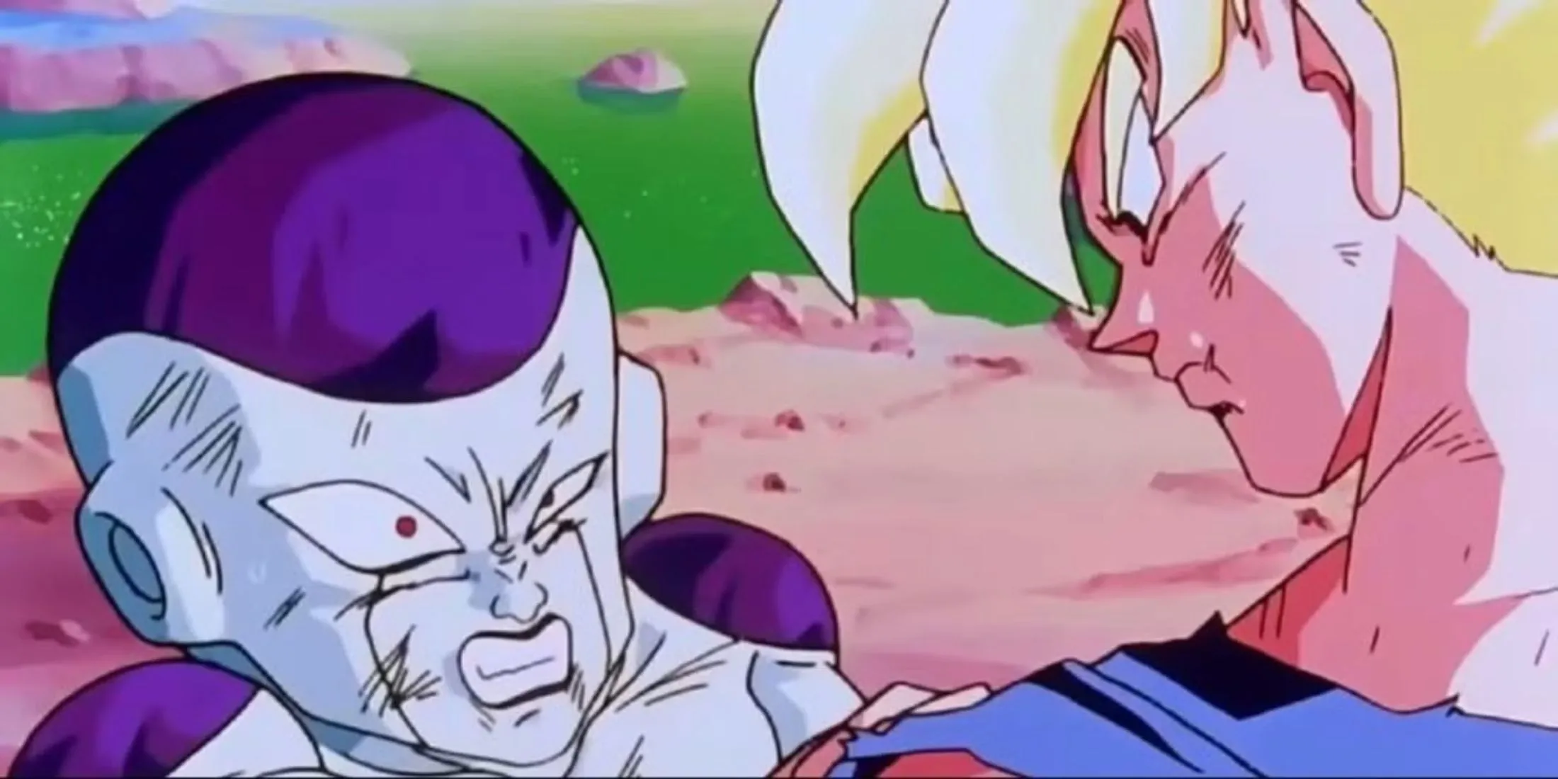 Goku trong trạng thái Super Saiyan chiến đấu với Frieza trên Namek trong Dragon Ball Z