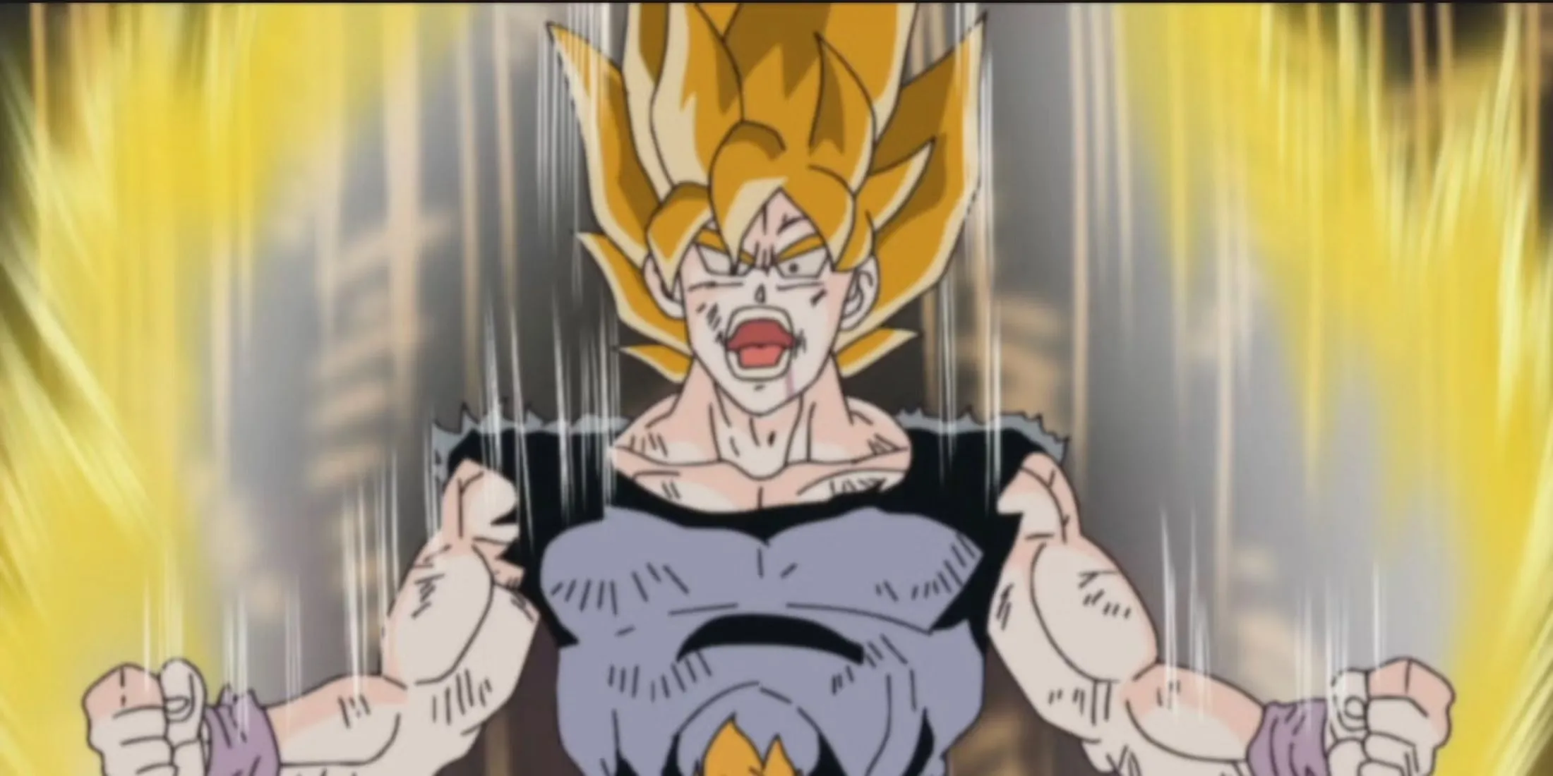 Goku trong trạng thái Super Saiyan đầu tiên, nhìn Frieza đầy uy lực trong Dragon Ball Z