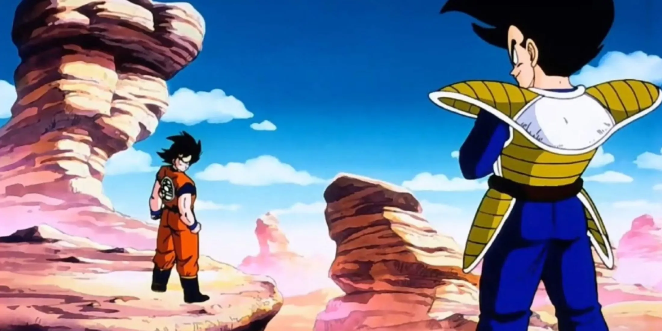 Goku và Vegeta đối mặt nhau trong trận chiến đầu tiên trên Trái Đất trong Dragon Ball Z