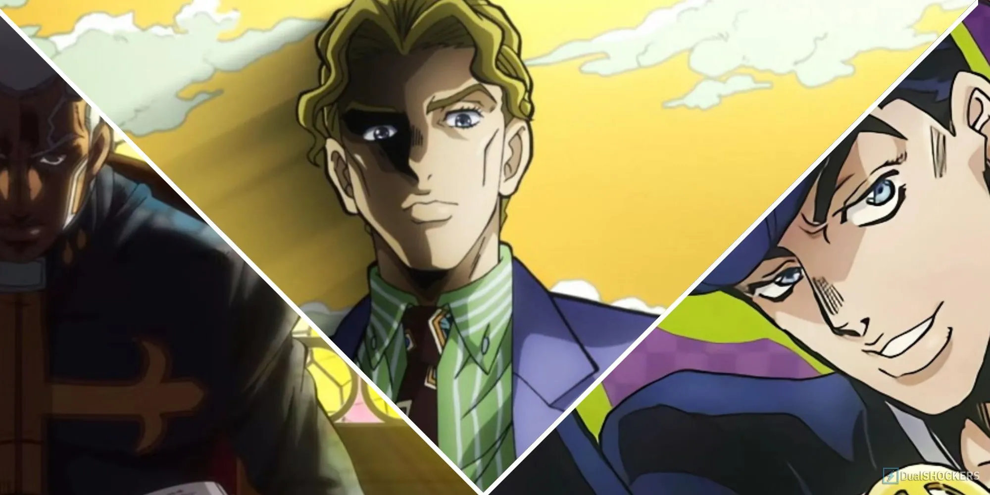 Hình ảnh tổng hợp các nhân vật JoJo như Enrico Pucci, Yoshikage Kira và Josuke Higashikata