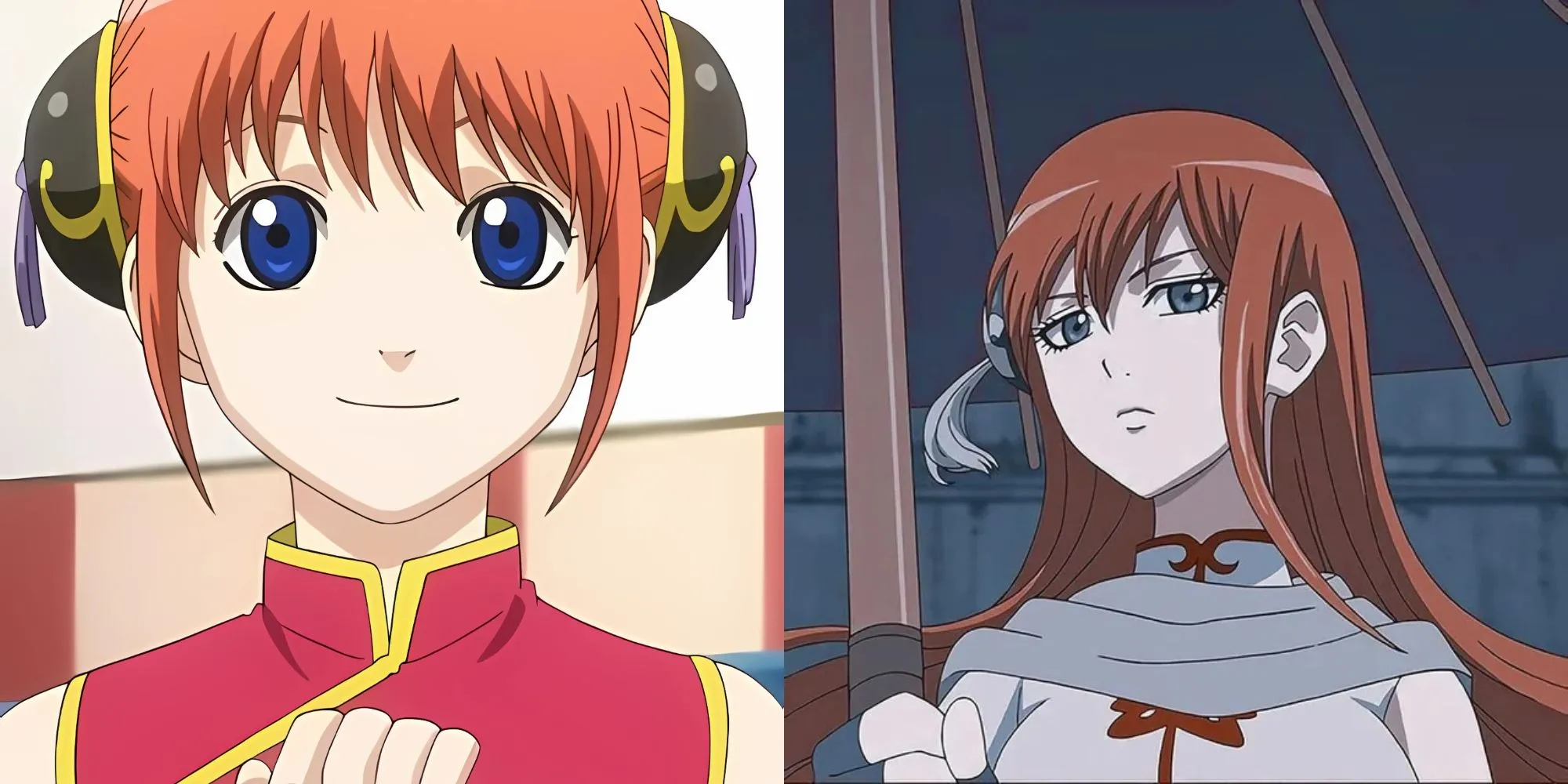 Kagura ăn rong biển muối và cầm chiếc dù trong anime Gintama