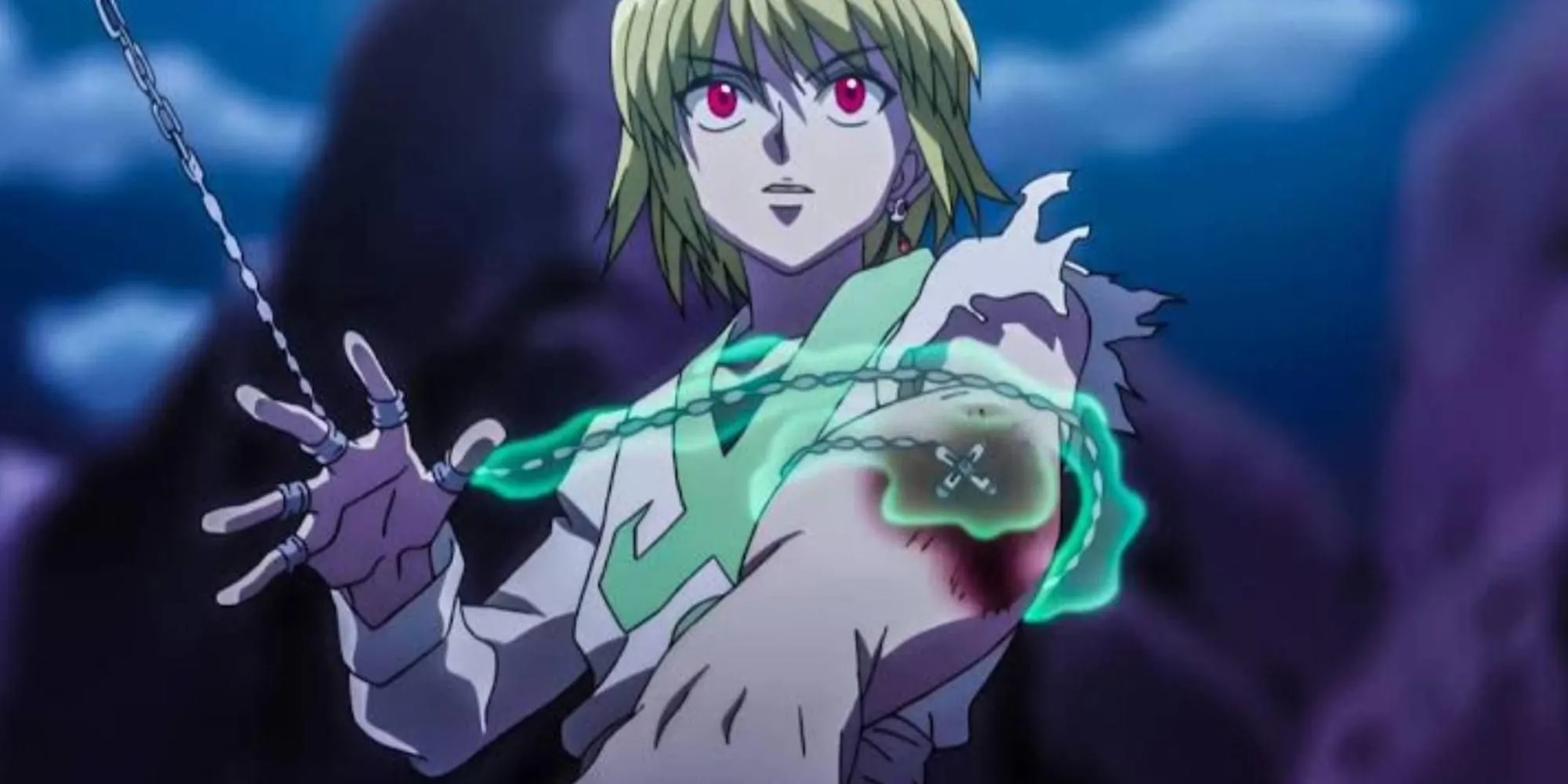 Kurapika trong trạng thái tức giận, thể hiện sự ám ảnh với việc trả thù Đoàn Nhện trong Hunter x Hunter