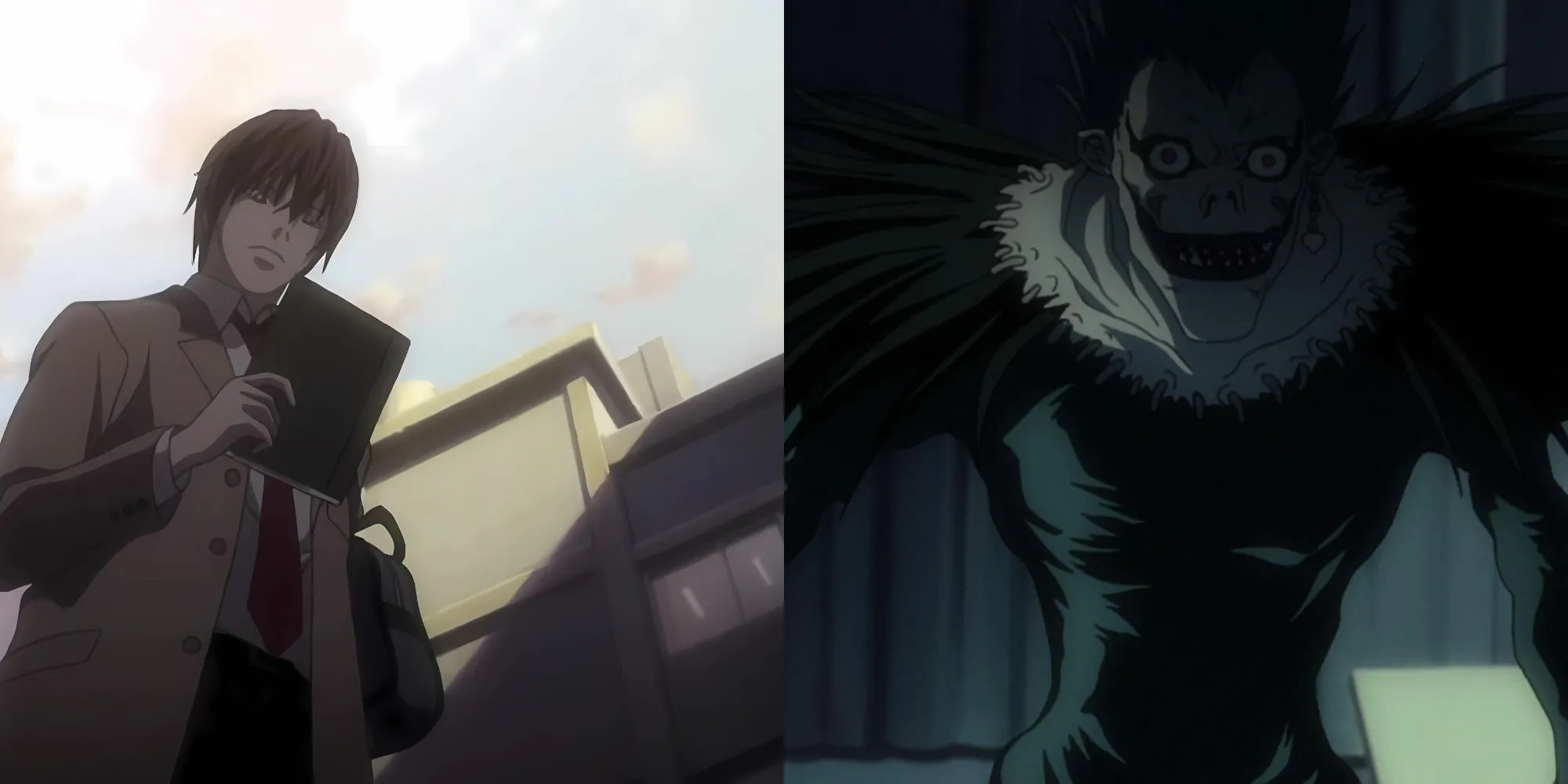 Light Yagami cầm trên tay cuốn sổ Death Note định mệnh, với thần chết Ryuk đứng phía sau trong tập đầu Rebirth.