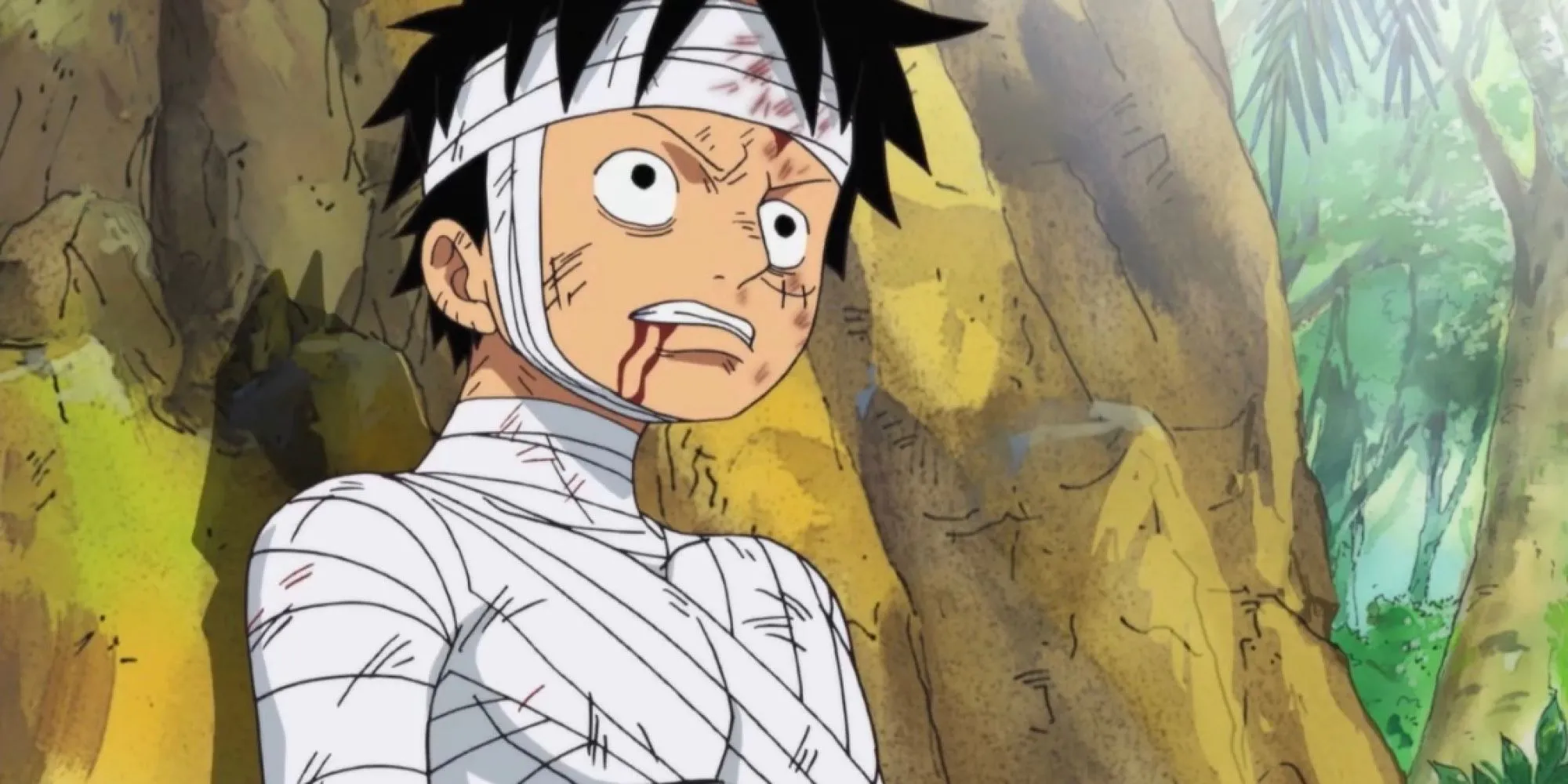 Luffy đau khổ sau cuộc chiến Marineford, được Jimbei an ủi và nhắc nhở về bạn bè