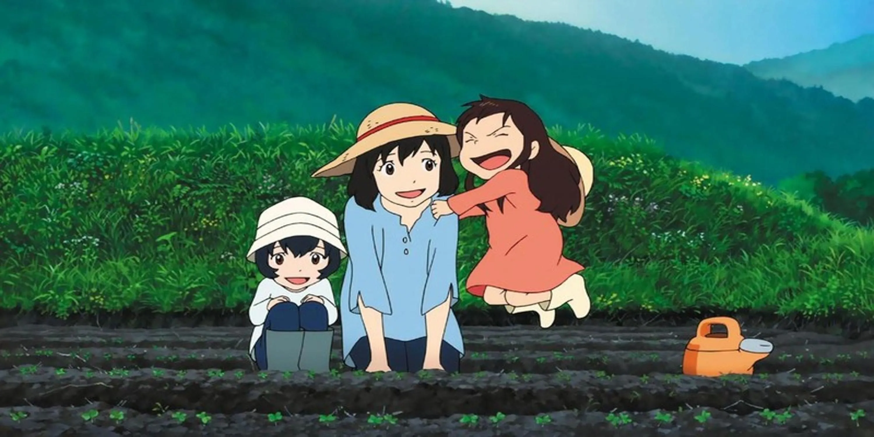 Mẹ Hana và hai con Yuki, Ame ở dạng người và dạng sói trong Wolf Children