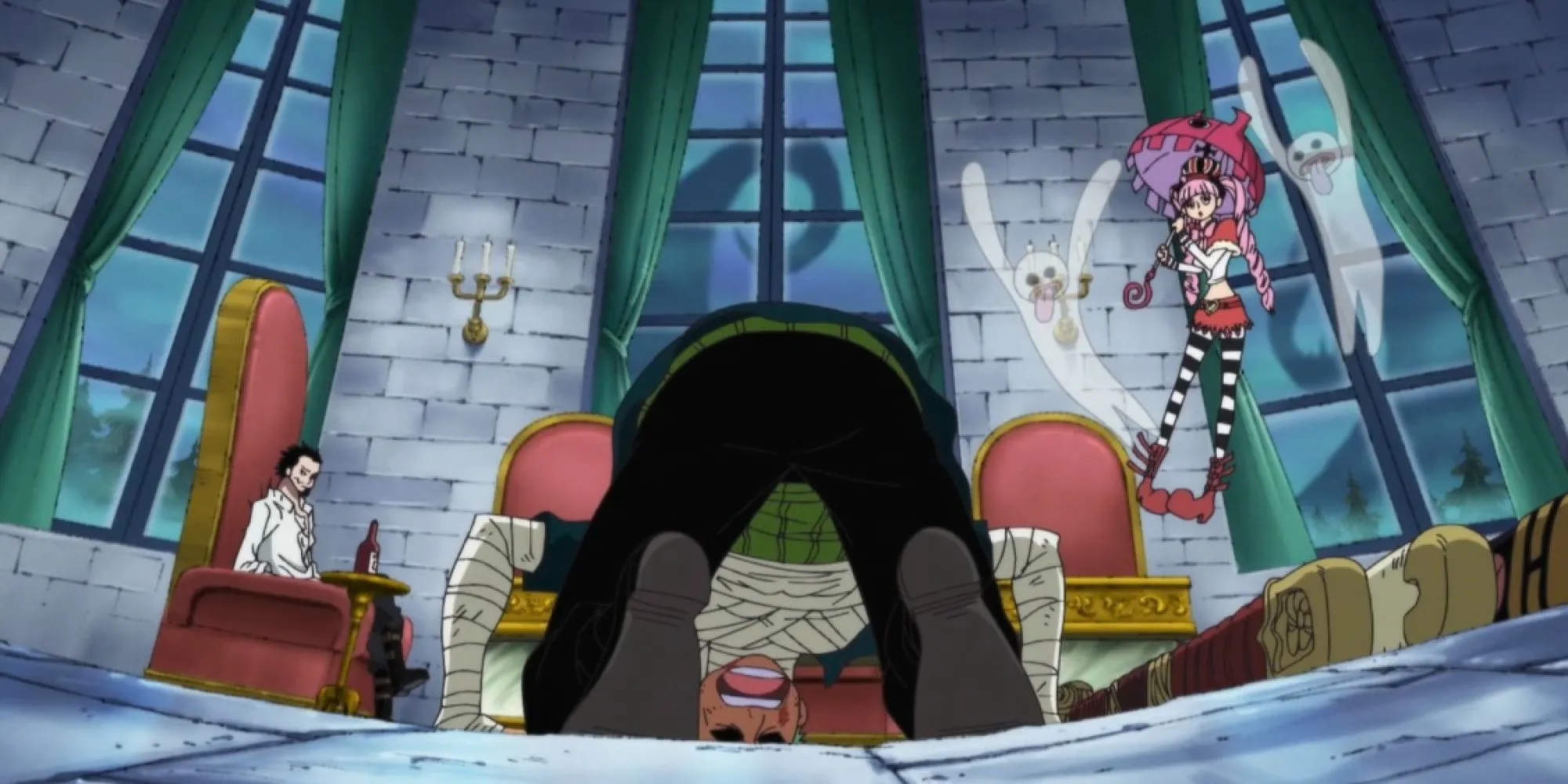 Mihawk, kiếm sĩ mạnh nhất thế giới, và Zoro, phó thuyền trưởng băng Mũ Rơm, trong One Piece