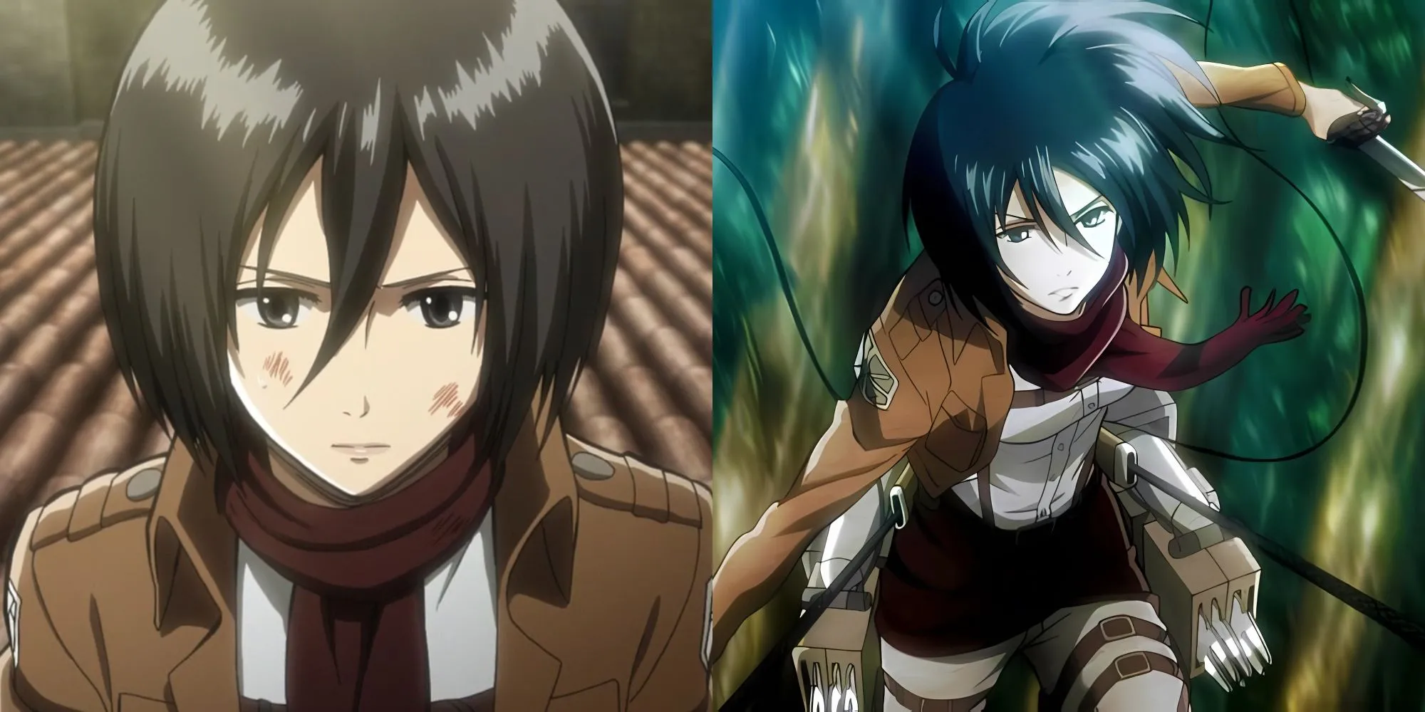 Mikasa Ackerman với bộ trang bị cơ động trong anime Attack on Titan