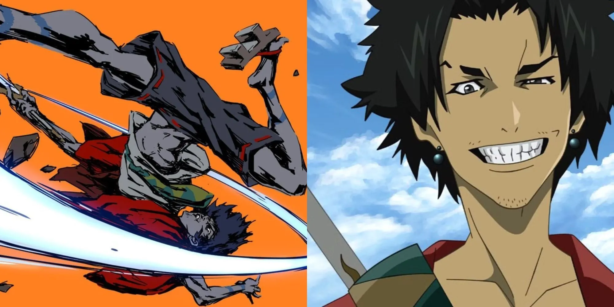 Mugen và Jin đối đầu với phong cách kiếm thuật trái ngược trong Samurai Champloo