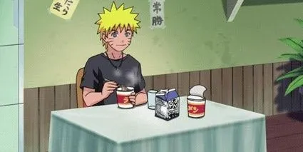 Naruto ngồi ăn mì ramen một mình trong quán Ichiraku