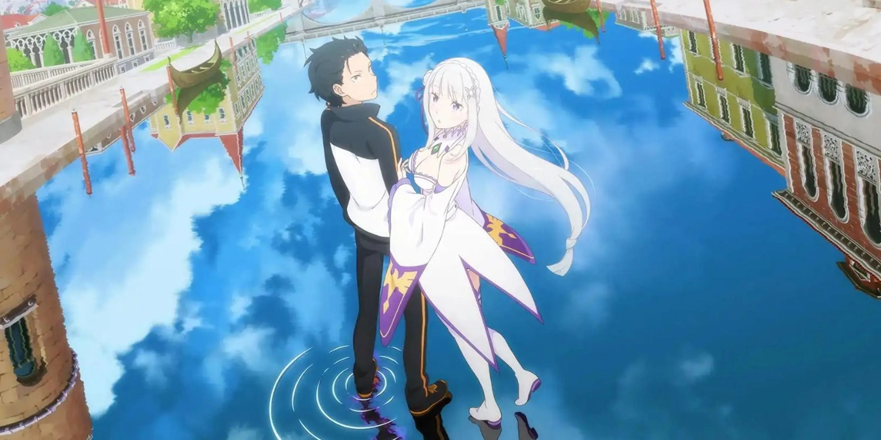 Nhân vật Subaru Natsuki và Emilia từ anime Re:Zero − Starting Life in Another World