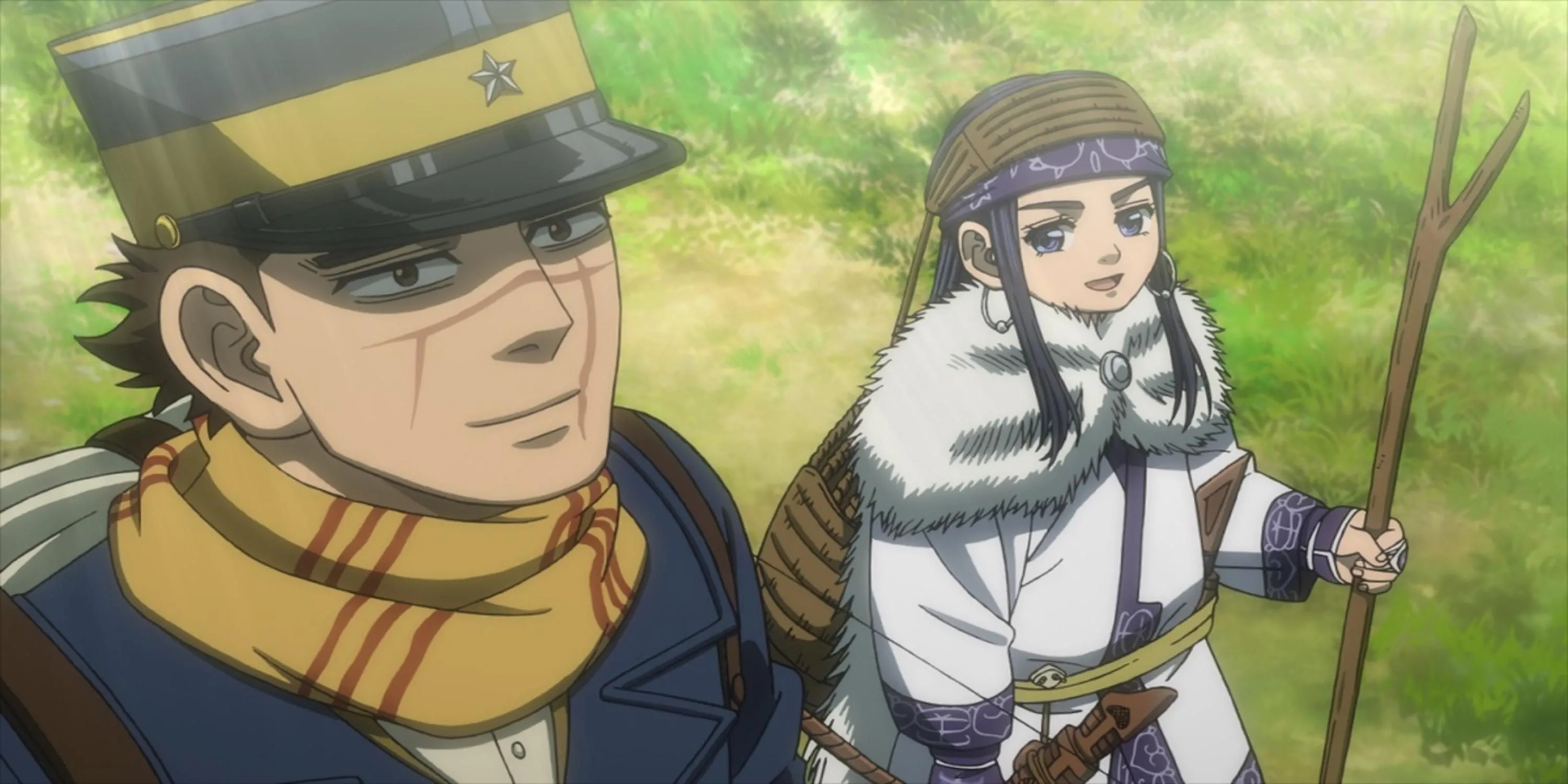 Nhân vật Sugimoto và Asirpa trong anime Golden Kamuy