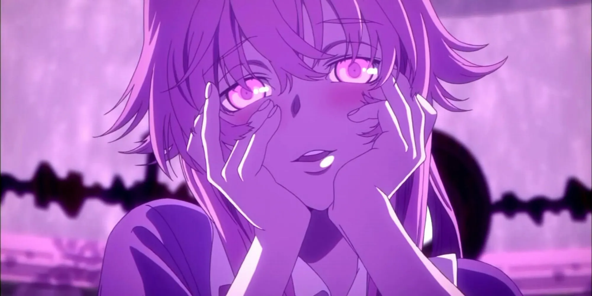 Nhân vật Yuno Gasai trong anime Future Diary ôm mặt