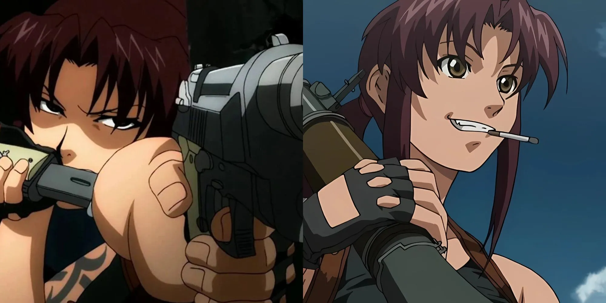 Revy cầm hai khẩu súng lục trong anime Black Lagoon