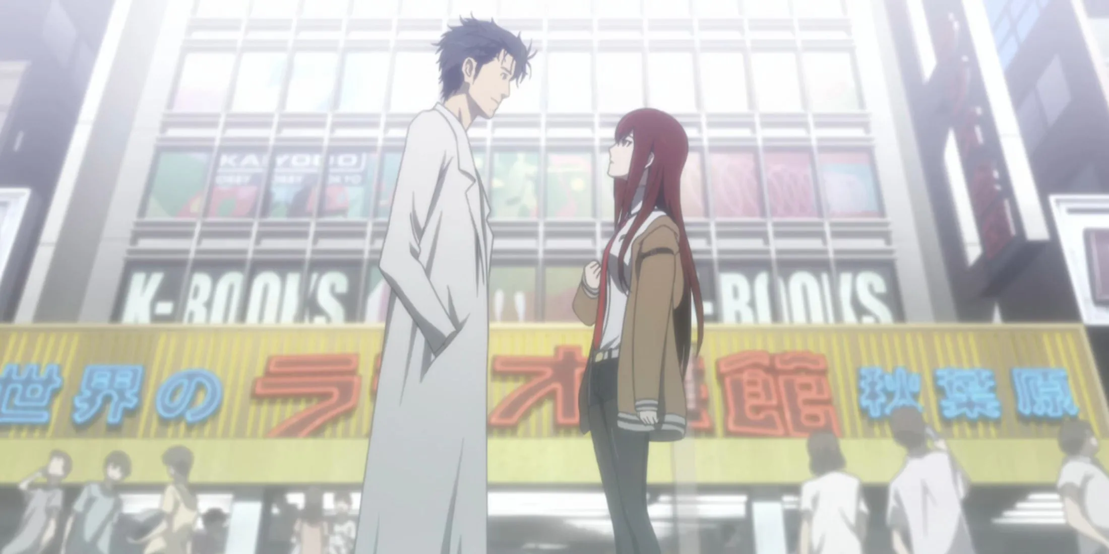 Rintaro Okabe và Kurisu Makise trong cảnh cuối của Steins;Gate