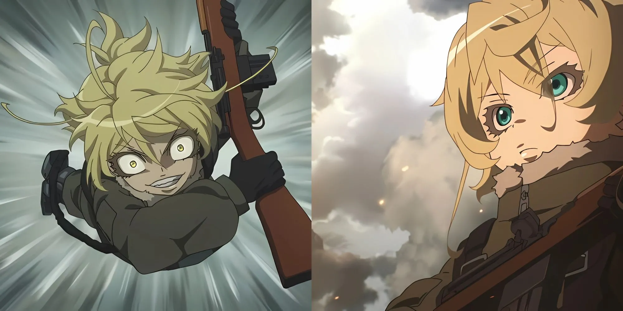 Tanya Degurechaff bắn súng phép thuật trên không trong Saga of Tanya the Evil