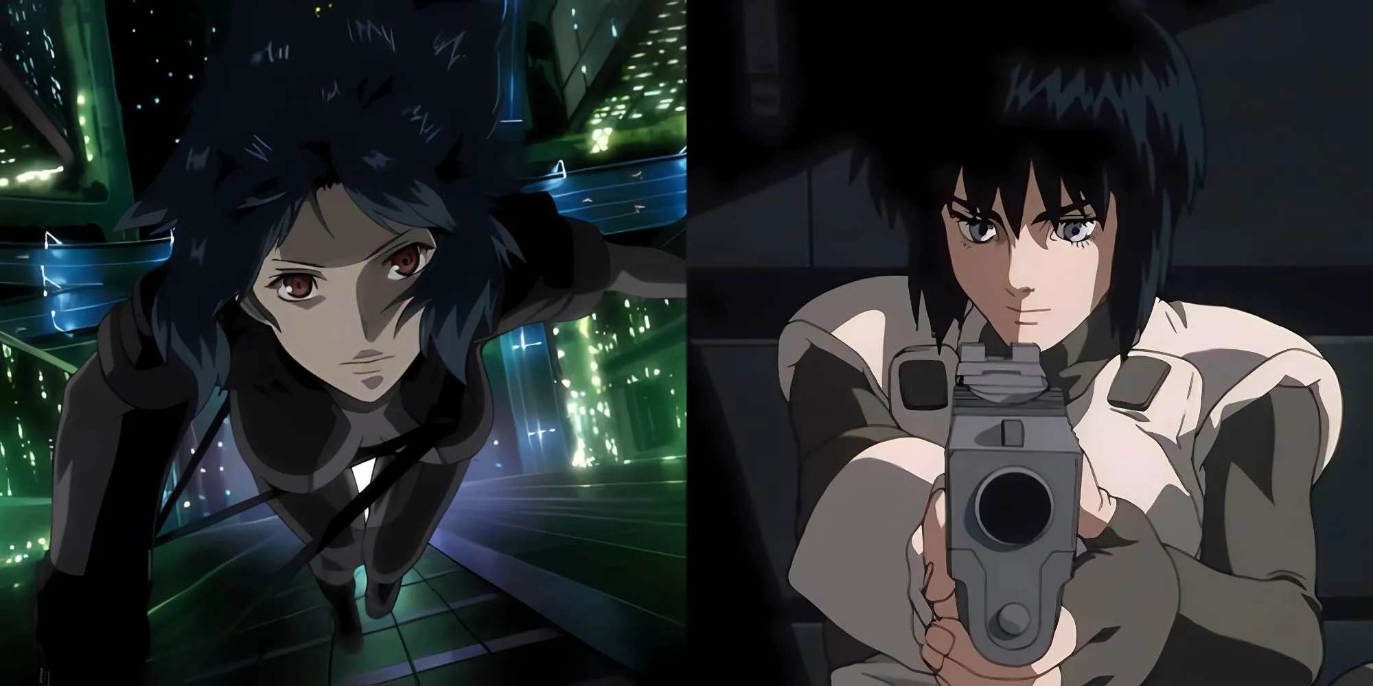 Thiếu tá Motoko Kusanagi với súng trong Ghost in the Shell