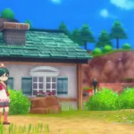 Cảnh một người chơi đang đứng trước trang trại của mình trong Story of Seasons Grand Bazaar, thể hiện không gian sống ảo bình yên.