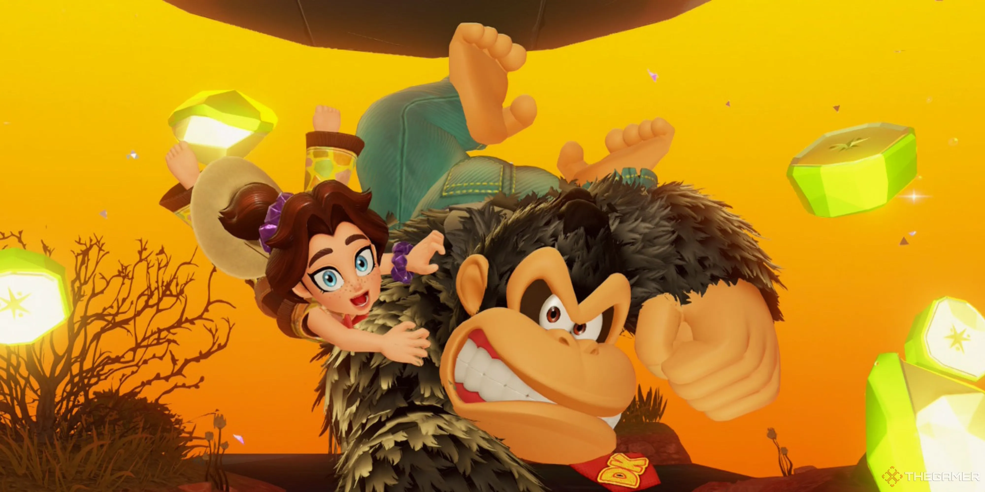 Donkey Kong và Pauline ăn mừng sau một màn đấm đá sảng khoái