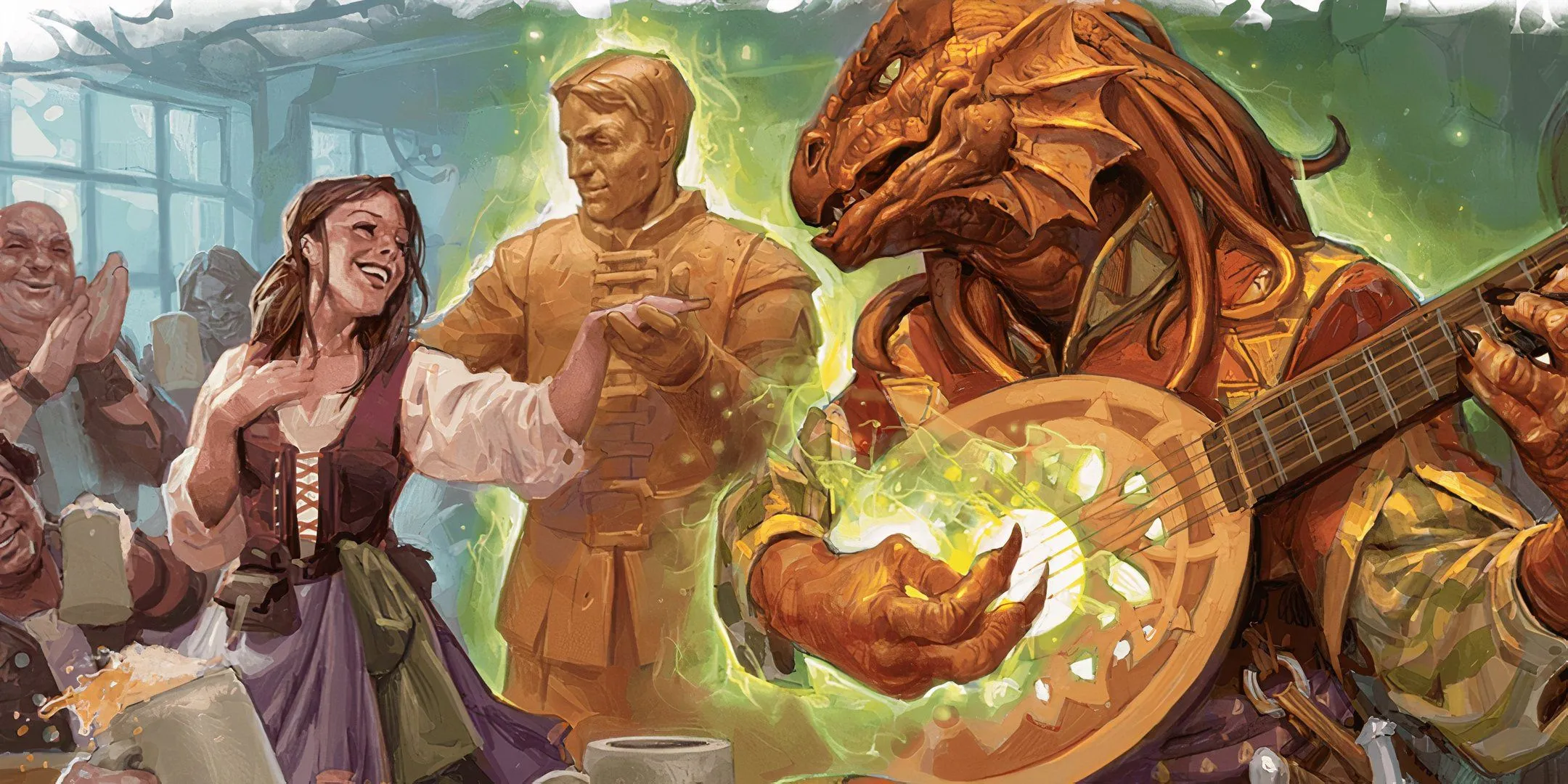 Dragonborn Bard sử dụng bùa mê, hình ảnh biểu trưng cho sự uyển chuyển trong việc áp dụng luật D&amp;D.