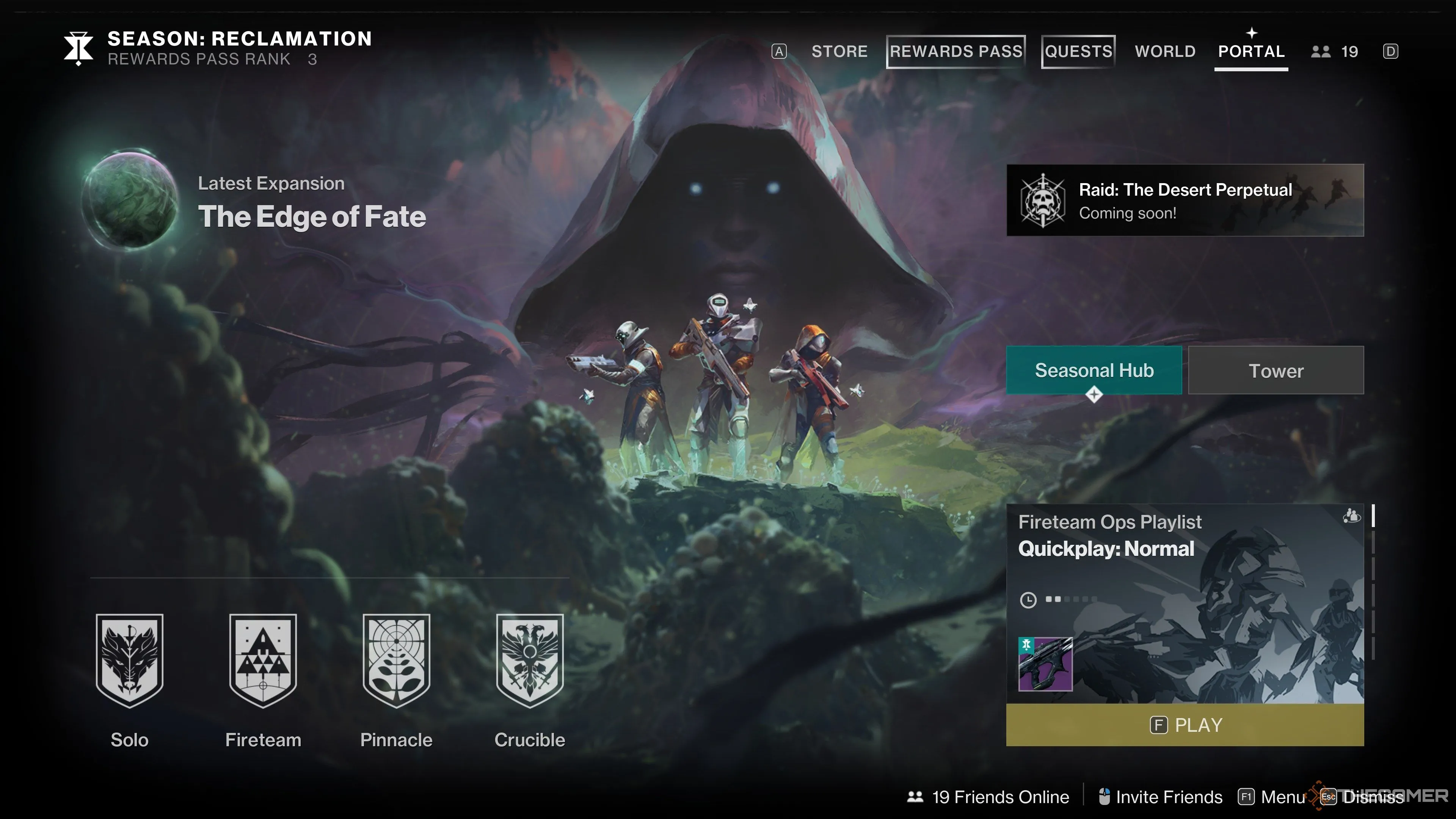 Giao diện Portal Menu trong Destiny 2, nơi game thủ săn đồ Powerful Gear.