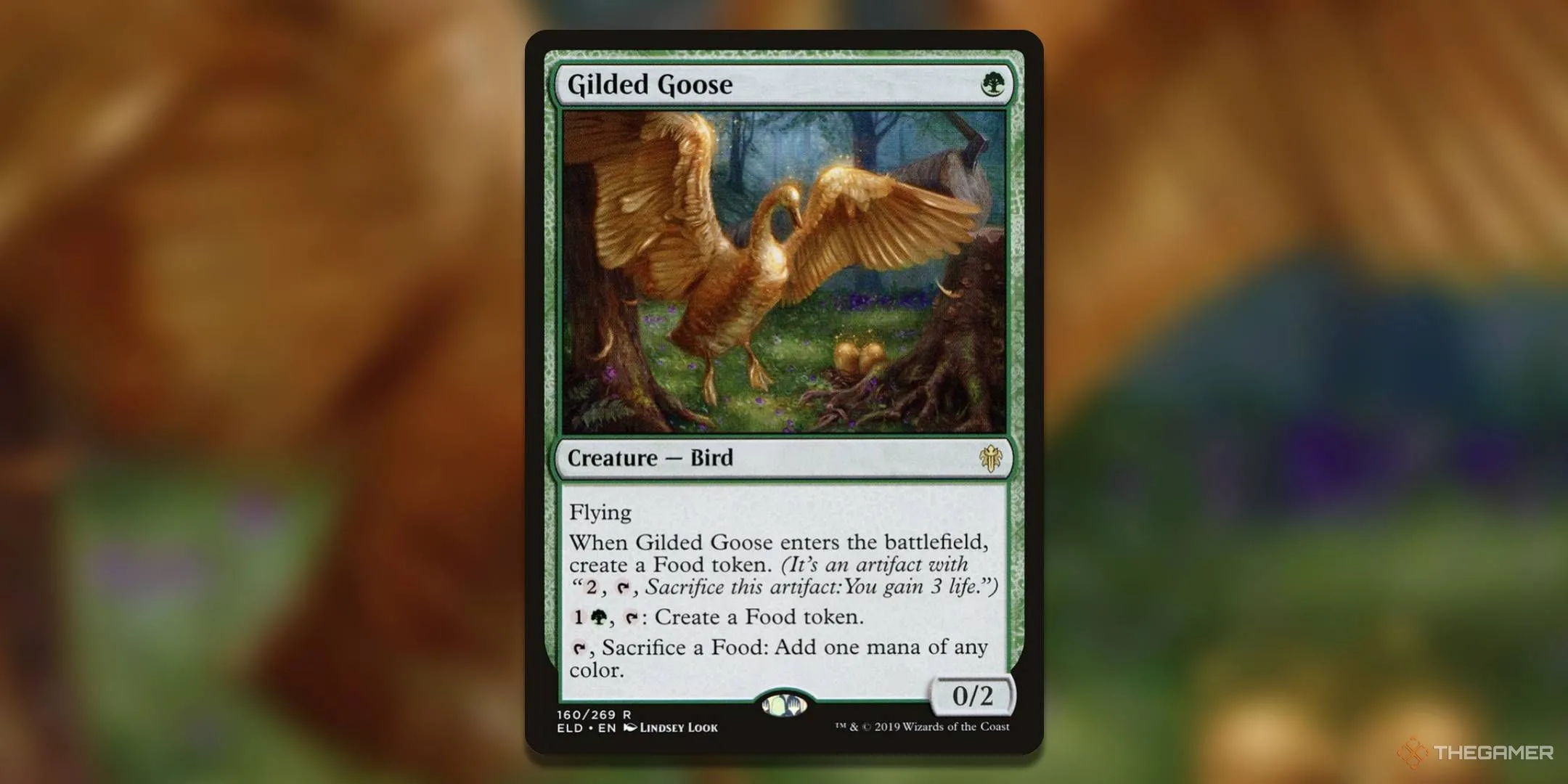 Gilded Goose, chú ngỗng vàng mang biểu tượng của sự giàu có và khả năng tạo Food token, một card ramp hiệu quả trong Magic The Gathering.