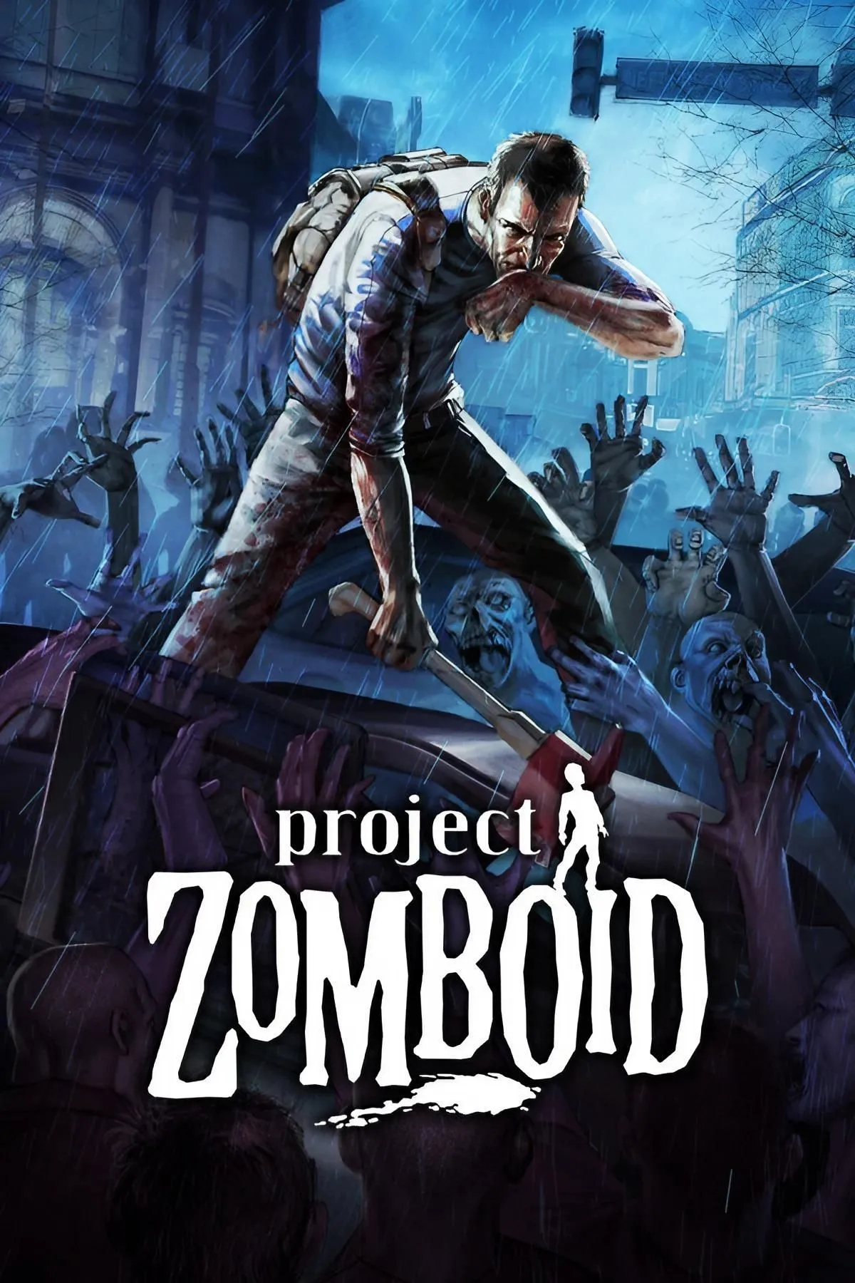 Góc nhìn từ trên cao của Project Zomboid cho thấy khu vực bị zombie bao vây và người chơi đang chiến đấu