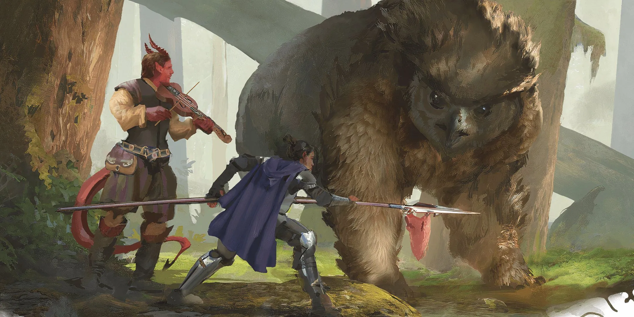 Hai nhà thám hiểm D&amp;D đang đàm phán căng thẳng với Owlbear trong bối cảnh thức ăn khan hiếm, mỗi miếng ăn là một cuộc chiến sinh tồn