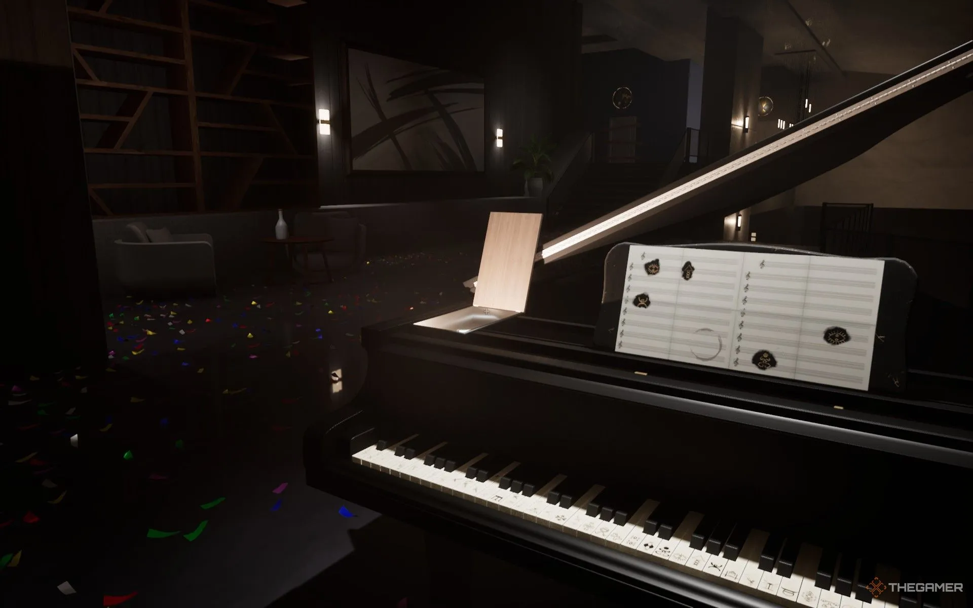 Hình ảnh lấy băng cassette từ ngăn bí mật của cây đàn piano trong Dead Take.