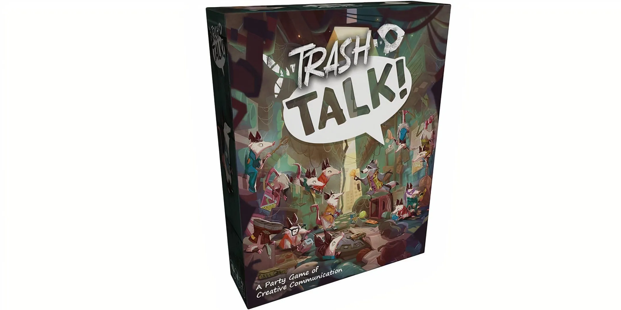 Hộp board game Trash Talk với hình ảnh những chú gấu trúc và chồn hôi vui nhộn trong bãi rác.