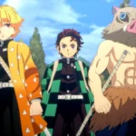 Inosuke, Tanjiro, và Zenitsu chuẩn bị chiến đấu trong Demon Slayer: The Hinokami Chronicles 2, minh họa gameplay hành động đỉnh cao