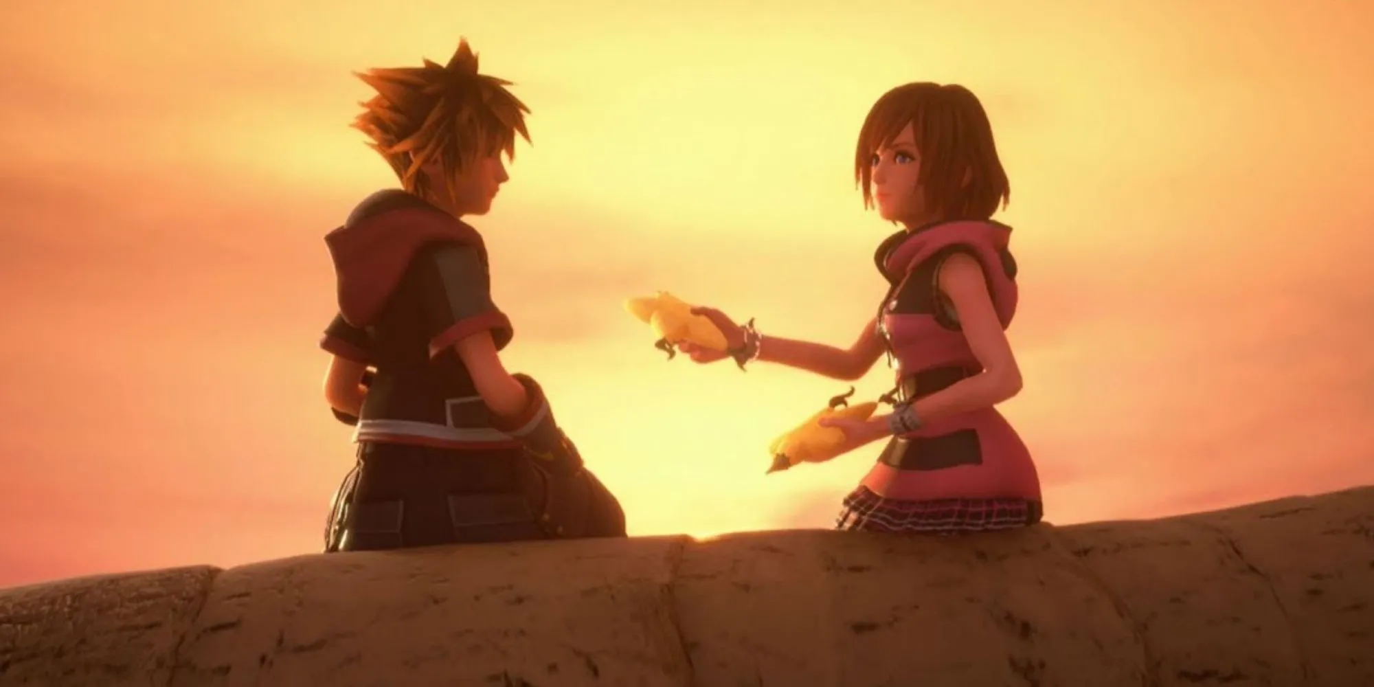 Kairi trao trái Paopu cho Sora trong Kingdom Hearts 3: Biểu tượng tình yêu ảo