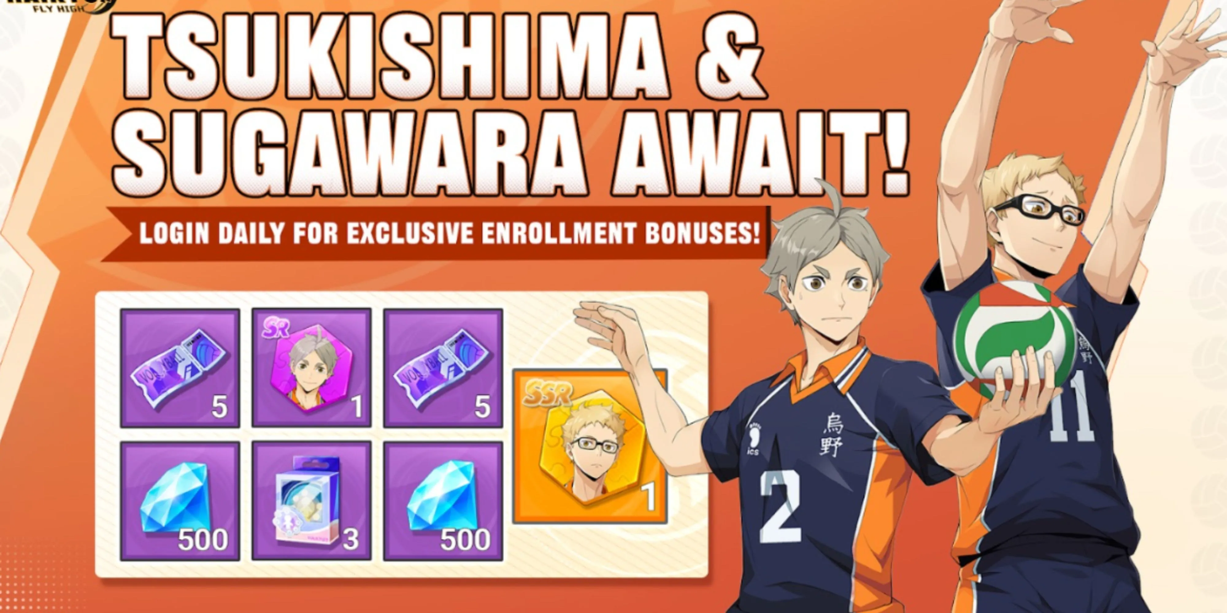 Kei Tsukishima và Koshi Sugawara xuất hiện trong game Haikyuu Fly High mobile cực đỉnh.