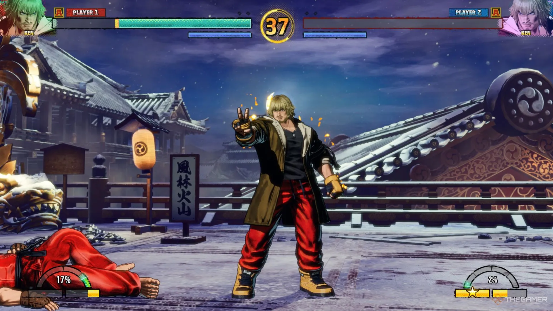 Ken Masters tạo dáng chiến thắng đầy ngầu trong Fatal Fury City of the Wolves.