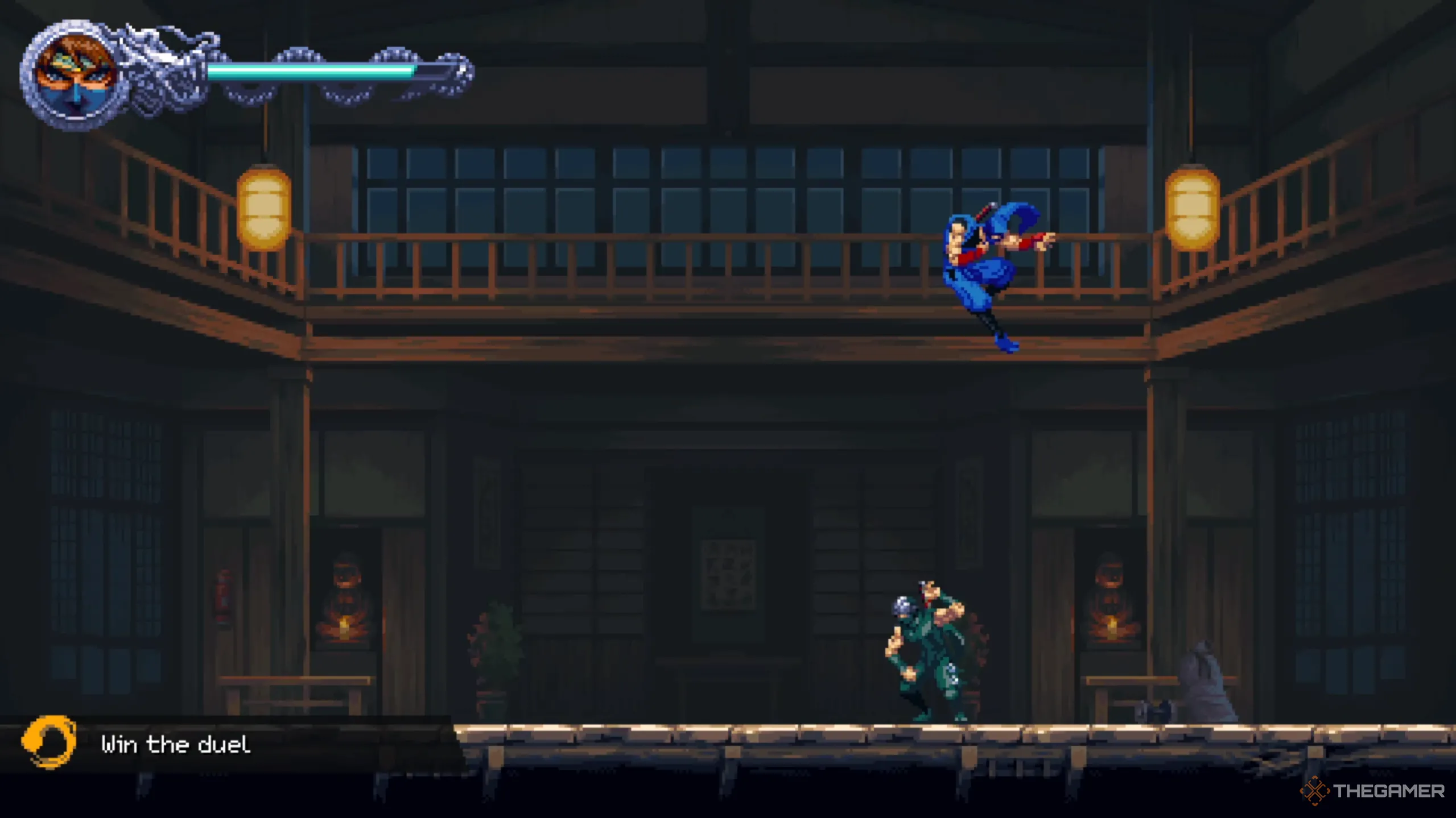 Kenji đứng vững sau khi đánh bại Ryu trong trận đấu khó nhằn nhất Ninja Gaiden: Ragebound, khẳng định sức mạnh của mình.