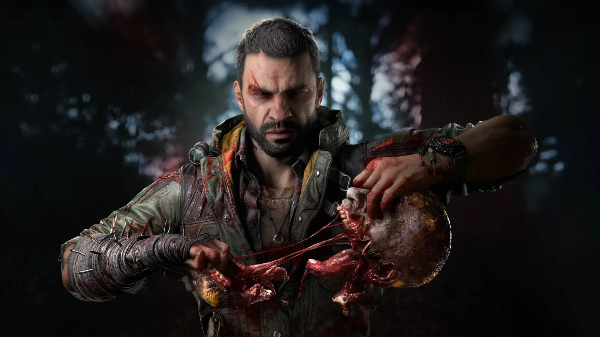 Kyle Crane xé xác zombie kinh hoàng trong Dying Light The Beast, thể hiện sức mạnh tàn bạo của 'quái thú' bên trong.
