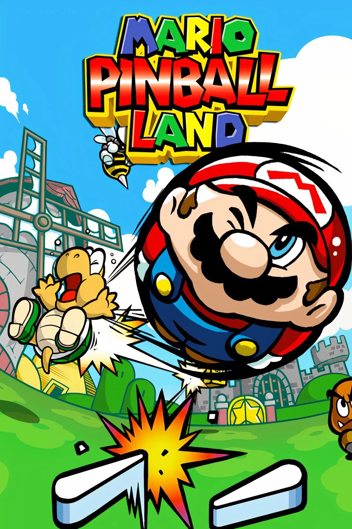 Mario hóa thân thành quả bóng pinball trong Mario Pinball Land trên Game Boy Advance.