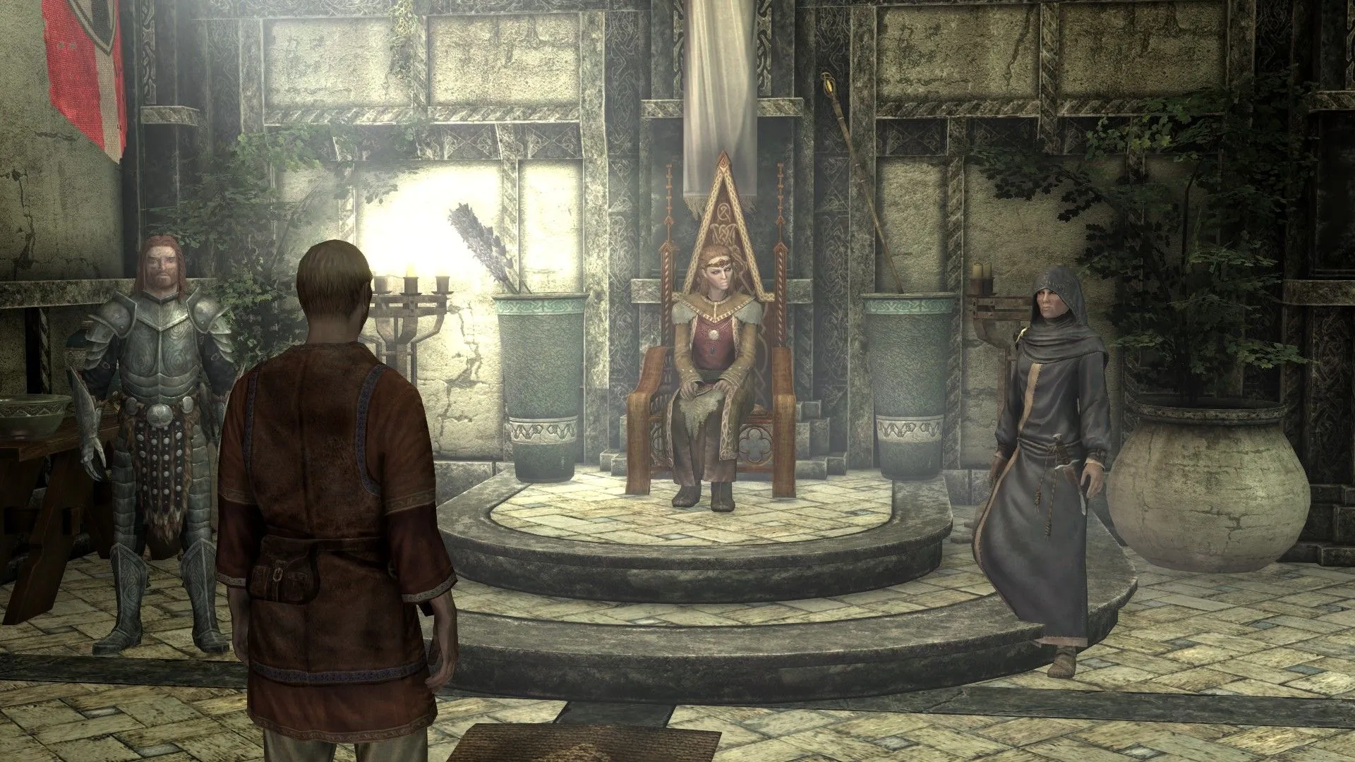 Một cảnh trong The Elder Scrolls V: Skyrim, liên quan đến lịch sử của Potema, Nữ Hoàng Sói của Solitude.