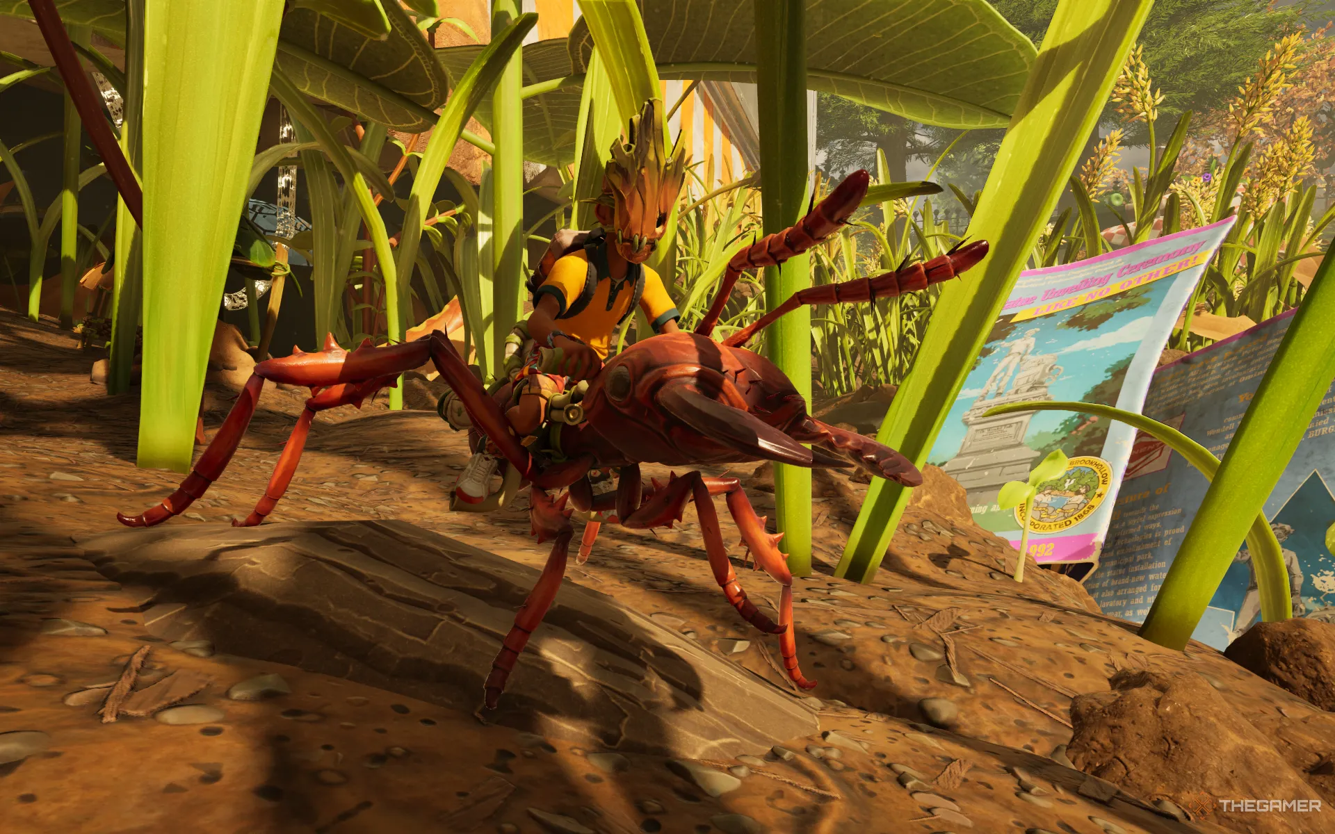 Nhân vật cưỡi kiến lính (Red Ant Soldier) di chuyển nhanh trong Grounded 2.