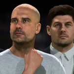 Pep Guardiola và Conte xuất hiện trong giao diện quản lý đội bóng ở chế độ Career Mode FIFA 23, minh họa tính năng chuyển nhượng HLV trong EA FC 26.