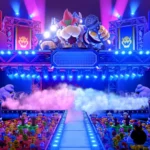 Sân khấu hoành tráng của Bowser Live trong Super Mario Party Jamboree Nintendo Switch 2 Edition, nơi game thủ quẩy hết mình theo điệu nhạc và minigame.