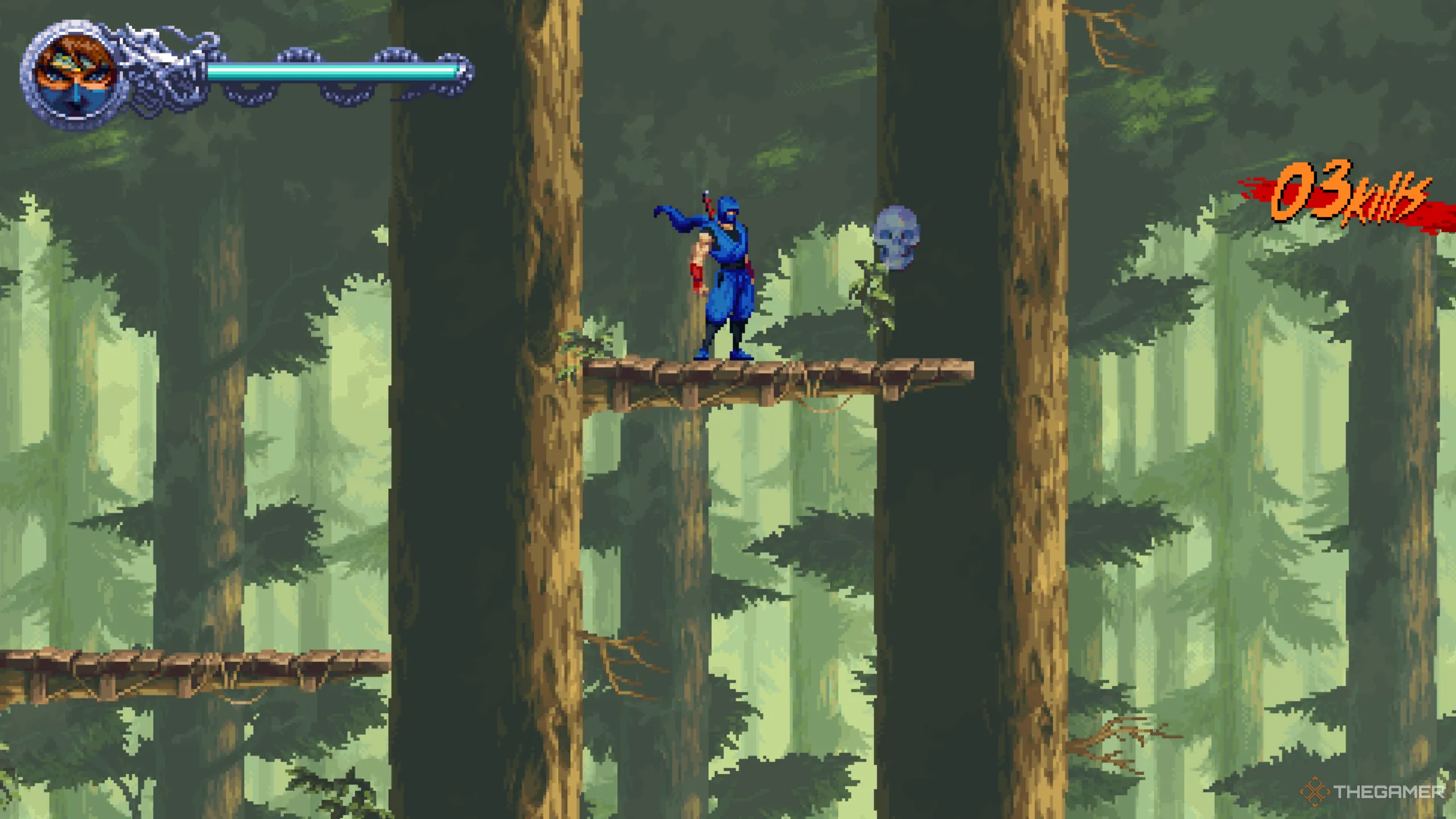 Sọ Pha Lê đầu tiên trong khu rừng rậm ở màn 1-3 Ninja Gaiden Ragebound.