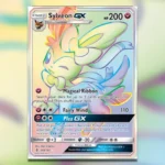 Sylveon GX Secret Rare từ set Guardians Rising Pokemon TCG, thẻ bài Kalos giá trị.