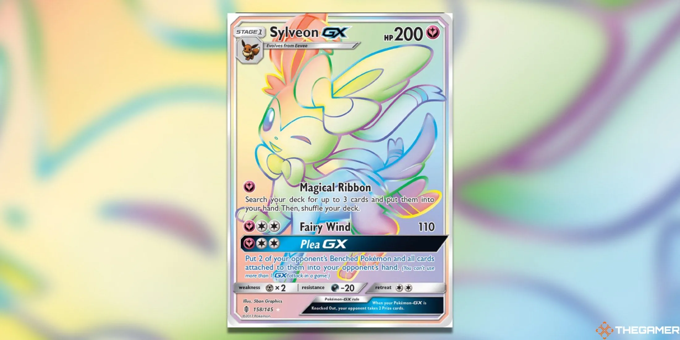 Sylveon GX Secret Rare từ set Guardians Rising Pokemon TCG, thẻ bài Kalos giá trị.