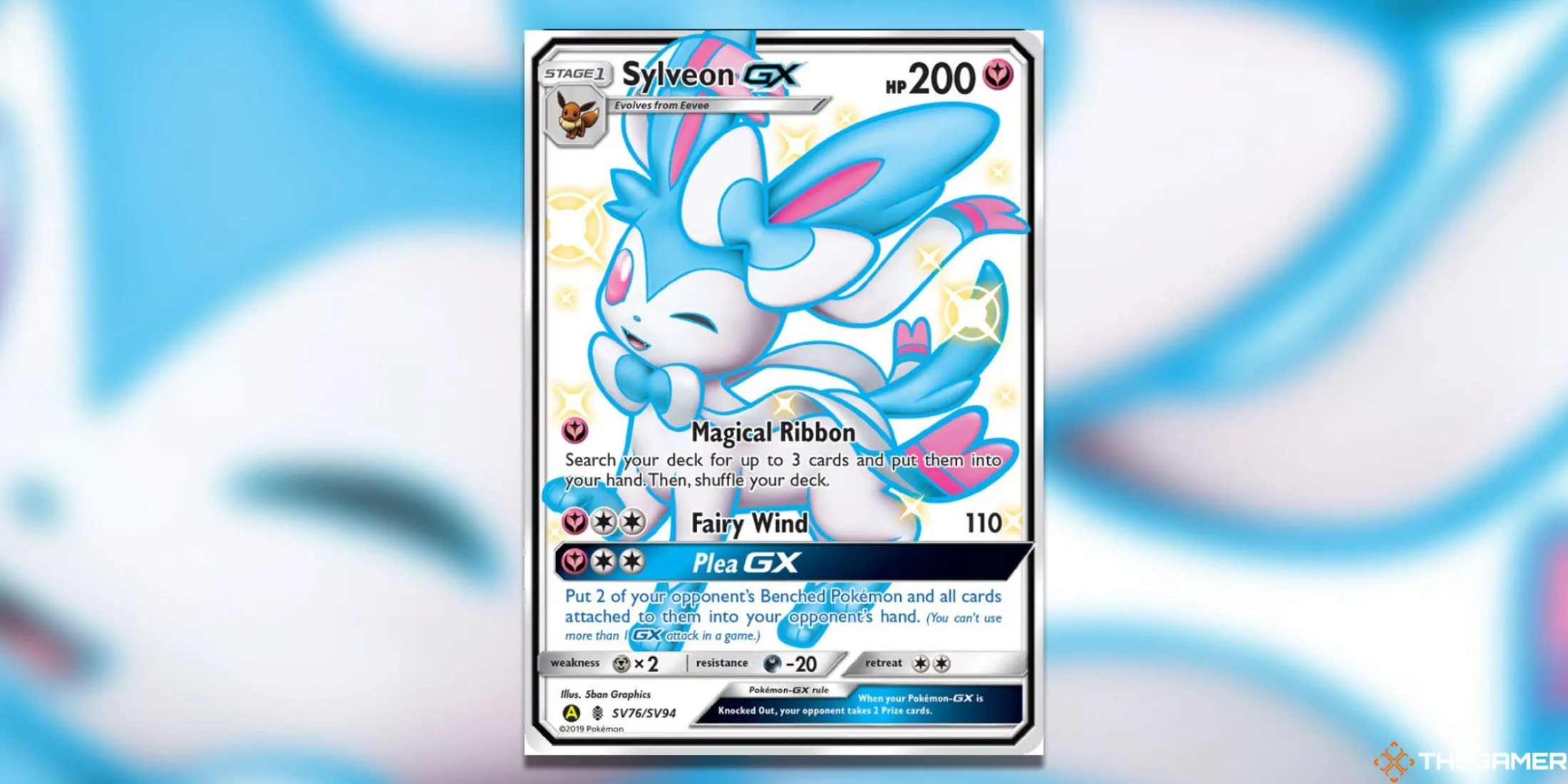 Sylveon Shiny Holo Rare từ Hidden Fates, thẻ bài Pokemon TCG Kalos cực hiếm.