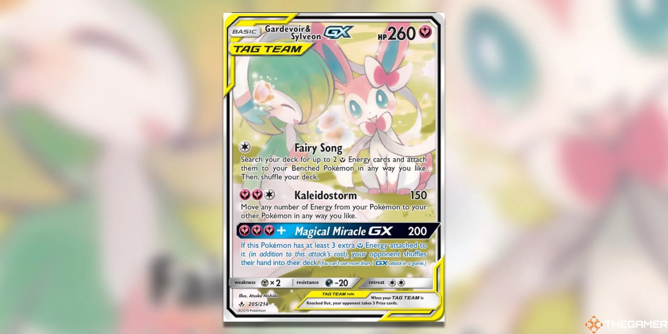 Thẻ Tag Team Gardevoir &amp; Sylveon GX Alternate Full Art từ Unbroken Bonds, top bài hiếm Kalos TCG.